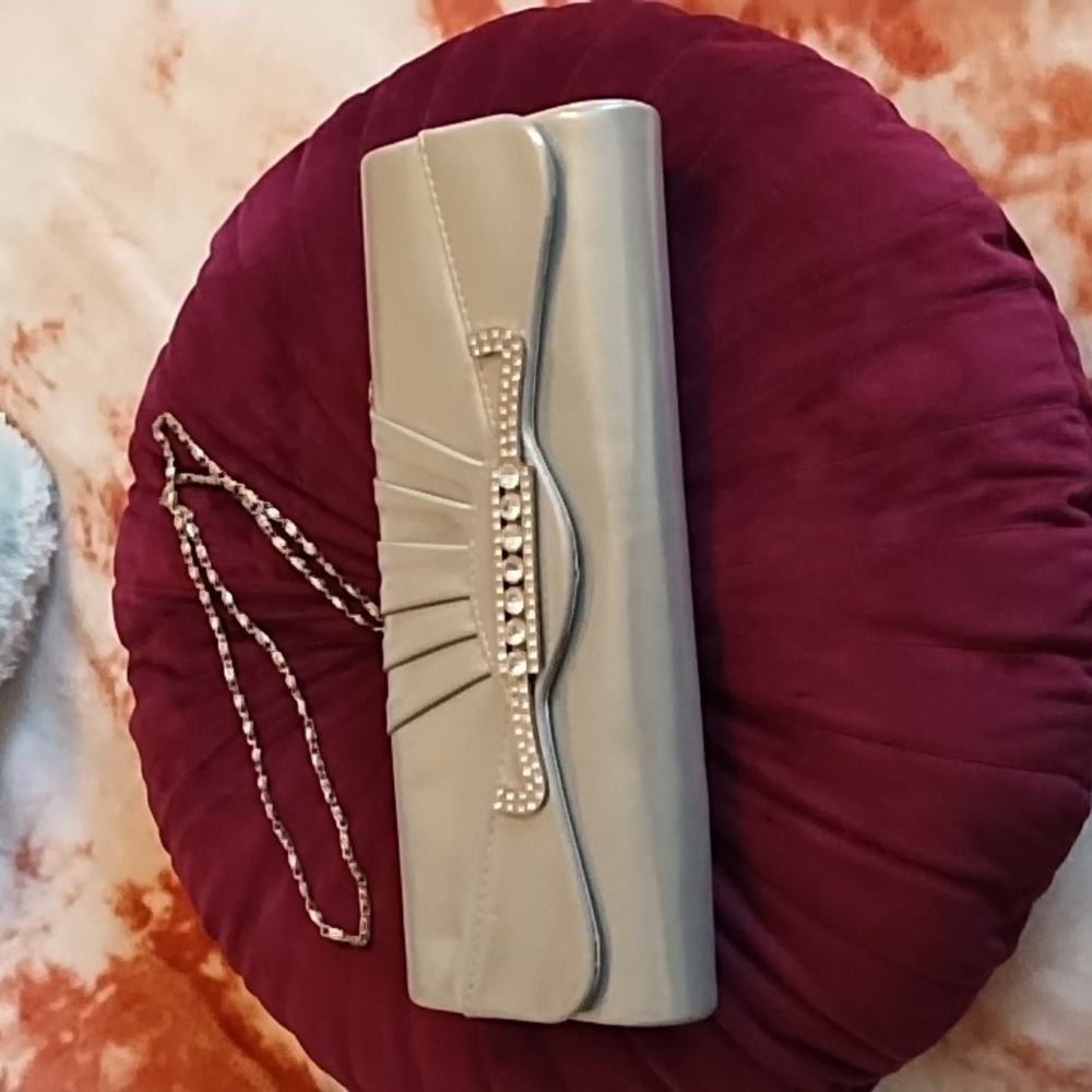 Metallic Silver CZ Adorned Clutch Bag
